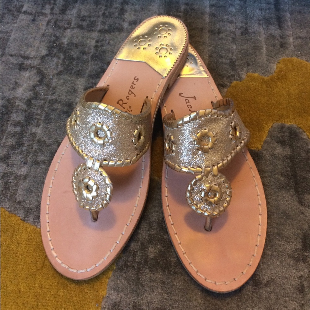 Jack Rogers Gold Metallic Leather Thong Sandals
